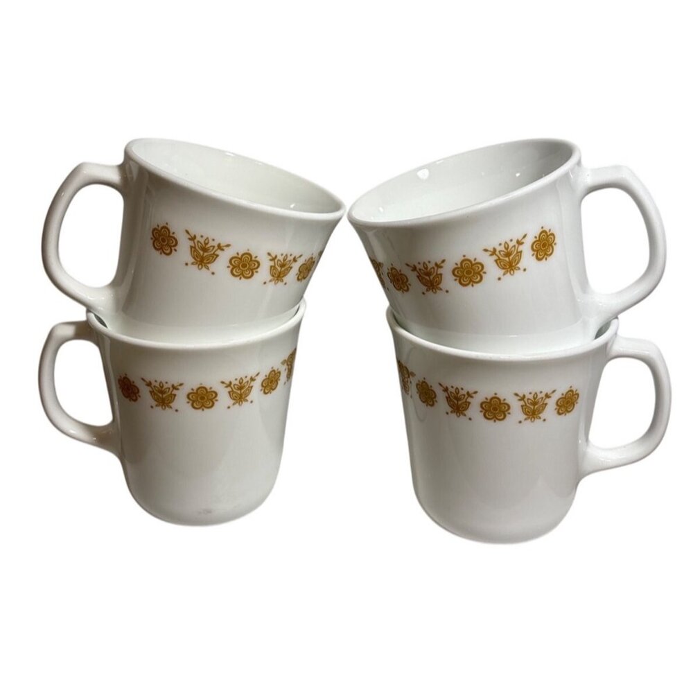 Vintage Corning Mugs USA Butterfly Gold Corelle Set of 4 Cups